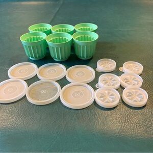 Vintage 6 Tupperware Jel-ette Jello Cup Mini Molds Green with lids Seals